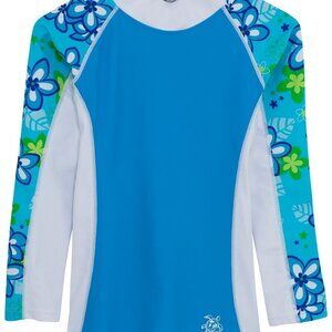 Tuga Girls Shoreline L/S Rash Guard (UPF 50+), Aquamarine, 12/18 mos